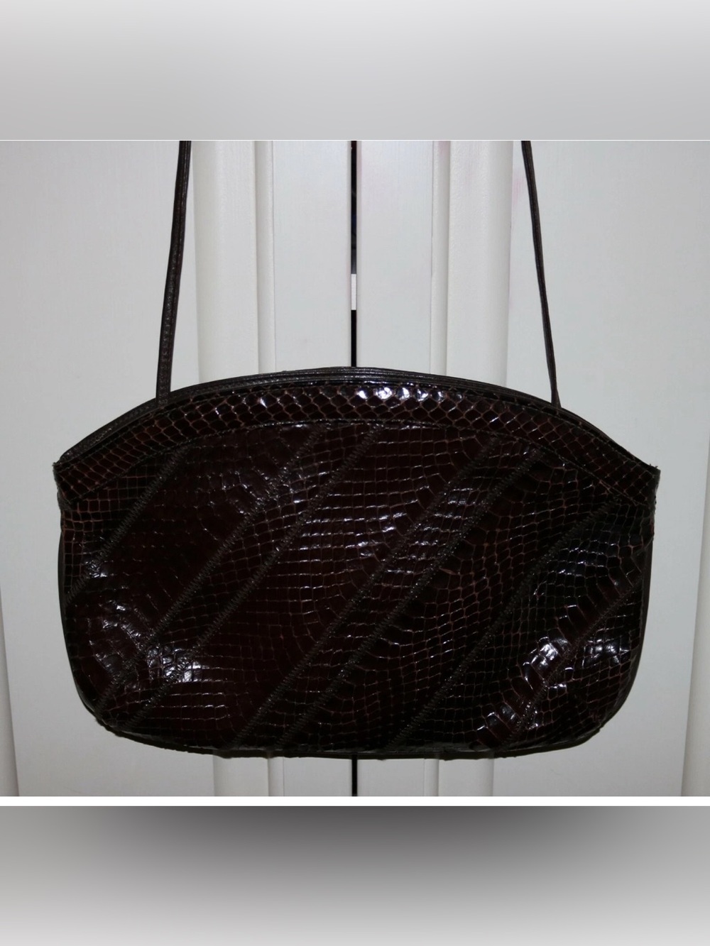 Vintage Varon Dark Brown Snakeskin Clutch / Shoulder Bag Purse